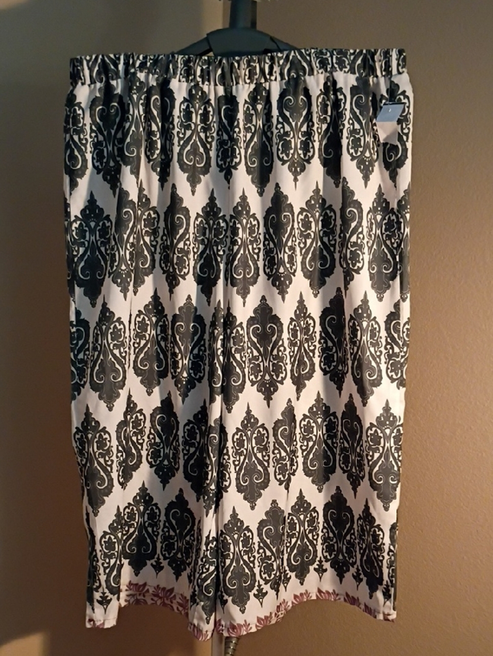 NWOT EMERY ROSE Charcoal Gray White & Brown Damask Wide-Leg Palazzo Pants Sz 5X